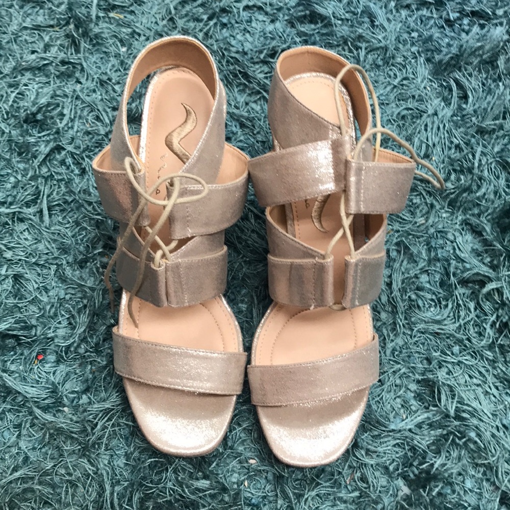 strappy gold heels